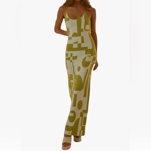 Cream and Chartreuse spaghetti strap knit dress